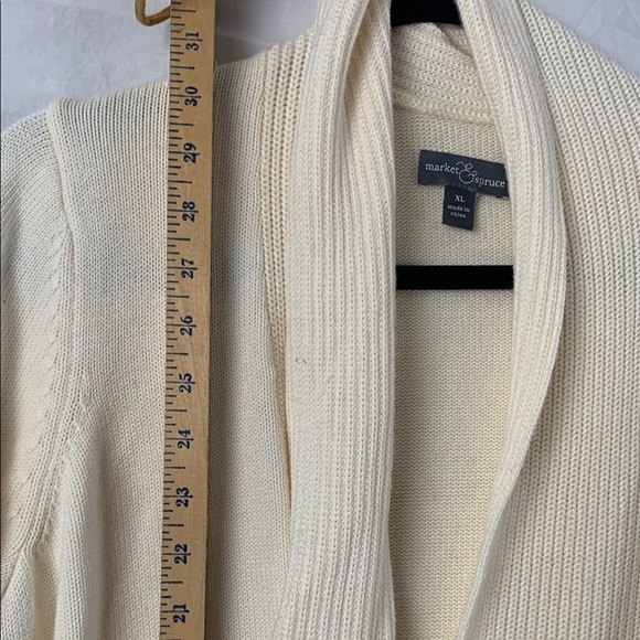 MARKET & SPRUCE | XL WOMEN COLLARED LONG CAPSULE  CARDIGAN | BEIGE TAN BLACK - Picture 8 of 9